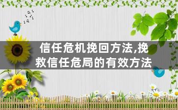 信任危机挽回方法,挽救信任危局的有效方法