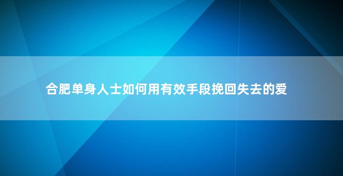 合肥单身人士如何用有效手段挽回失去的爱