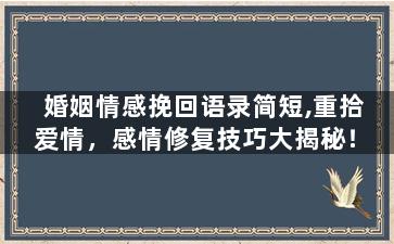 婚姻情感挽回语录简短,重拾爱情，感情修复技巧大揭秘！